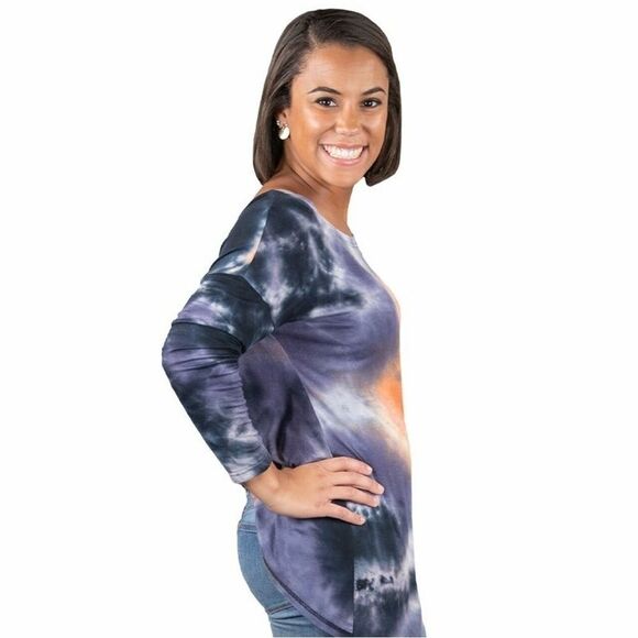 Simply Southern Tie Dye Knot Back Top Orange Blue - Picture 1 of 8